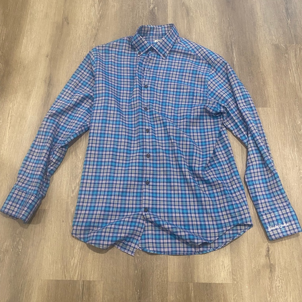 Peter Millar Blue and Pink Casual Button Down Shirt